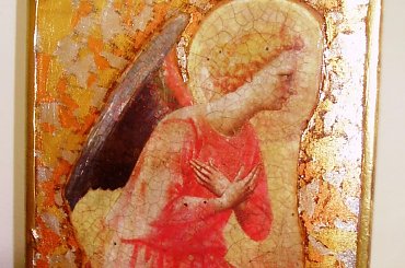 ikona z aniołem #dekupage #dekupaż #deqoupage #ikona #deska #spękania #złocenia