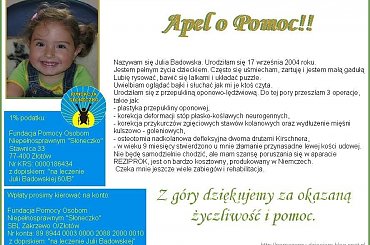 http://pomagamy.dbv.pl/ #Apel #ChoreDzieci #darowizna #schorzenie #OpiekaRehabilitacyjna #Fiedziuszko #fundacja #PomocCharytatywna #PomocDzieciom #PomocnaDłoń #rehabilitacja #sponsor #sponsoring #JuliaBadowska #Lubasz #RozszczepKręgosłupa #pomoc