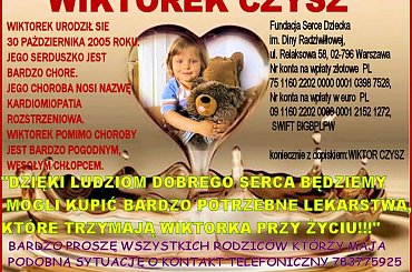 http://pomagamy.dbv.pl/ #Apel #ChoreDzieci #darowizna #schorzenie #OpiekaRehabilitacyjna #Fiedziuszko #fundacja #PomocCharytatywna #PomocDzieciom #PomocnaDłoń #rehabilitacja #sponsor #sponsoring #LIPNIK #ŚWIĘTOKRZYSKIE #cardiomiopathia #ectactia