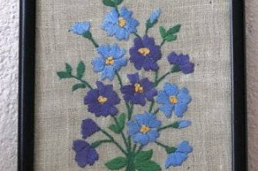 obrazek, haft płaski, niezapominajki #niezapominajki #kwiaty #HaftPłaski #rękodzieło #RobótkiRęczne