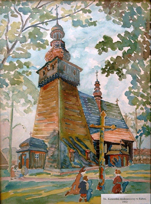 Rabka, Kosciol modrzewiowy, 1952 r. (obecnie Museum) mal. Stanislaw Szpineter