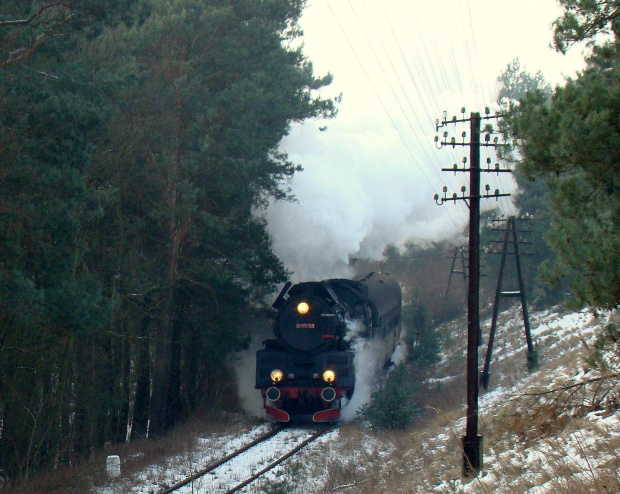 Ol49-59 prowadzi pociąg osobowy z Wolsztyna do Poznania. Szreniawa. 17.01.2009 #parowóz #Ol49 #Wolszyn